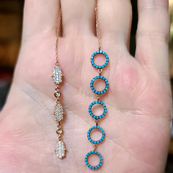 Two sided Turquoise & white Topaz 19" long necklace - Picture 4 of 5